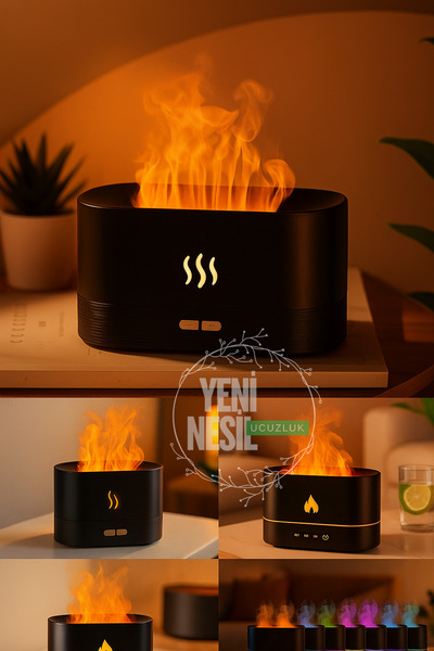 YENİ NESİL UCUZLUK 7 Renk Alev Efektli Ultrasonik Aroma Difüzörü Led Işıklı Hava Nemlendirici Aromaterapi Cihazı