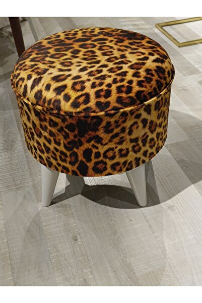 Store MERCAN MOBİLYA LEOPAR DESEN PUF BENCH 43 CM BEYAZ AYAK