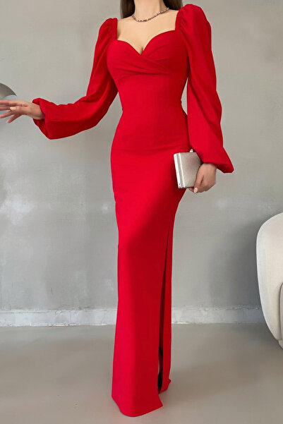 MissThetis Ön Arka U Yakalı Uzun Balon Kol Kruvaze Göğüs Fit Kalıp Şık Cool M...