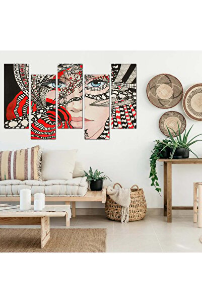 Generic Wall panel - drawing of a traditional woman's face - 21001 - divided into five graduated pieces - 2