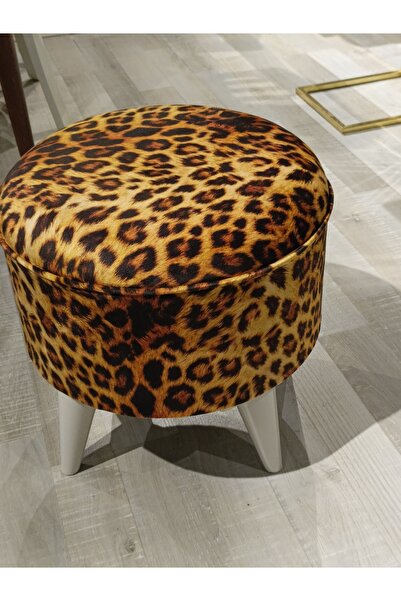 Store MERCAN MOBİLYA LEOPAR DESEN PUF BENCH 43 CM BEYAZ AYAK