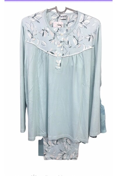 Nena Long Sleeve Placketed Robe 4 Seasons 100% Cotton Viscose Pajama Set-14950