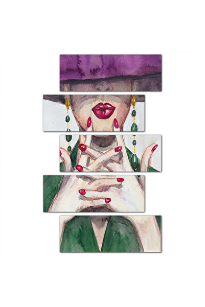 Generic Wall panel - Drawing of a woman with a hat - M1554 - Divided into five graduated pieces - 2
