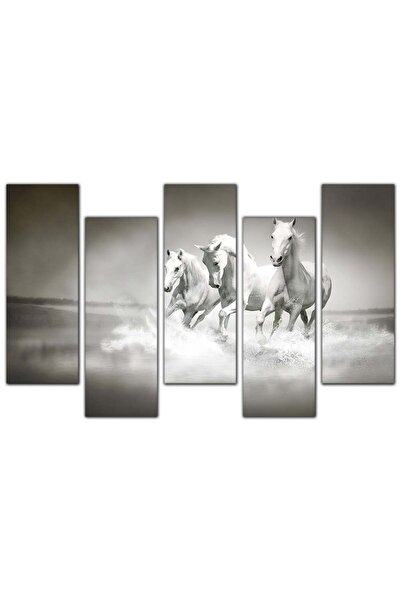 Generic Wall panel - White horses running on water - 926 - divided into five graduated pieces - 2