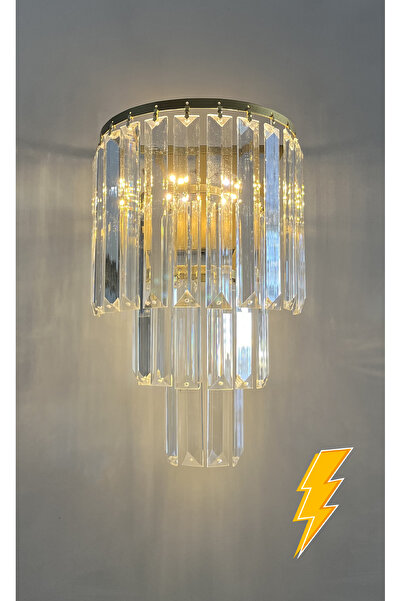 gaziantepavize Yonca Gold Kasa Günışığı Ledli 3 Katlı Lux Taşlı Elektrikli Aplik -Tek Adet-Led Hediye (Pilli Değil)