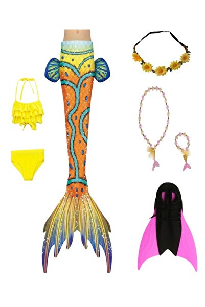 THK Set costum sirenă prințesa Ariel THK®, 7 piese, coadă de sirenă, chiloți,...