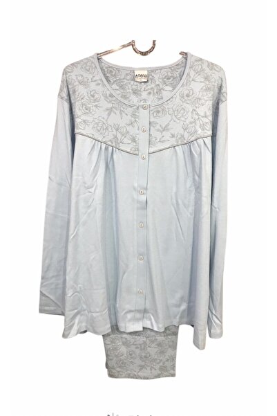 Nena Ultura Battal 100% Cotton Pajama Set with Long Sleeves and Open Front Robe-14952