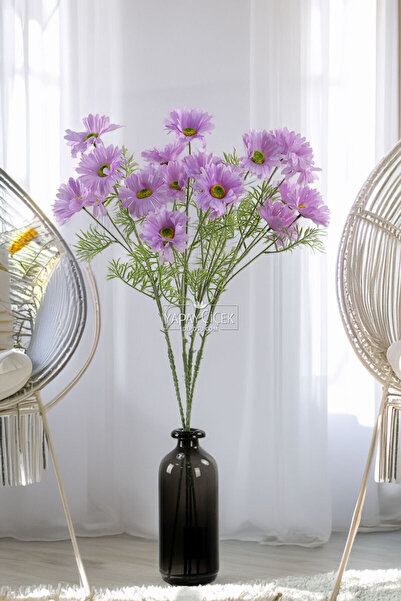 Yapay Çiçek Deposu Yapay Çiçek 5 Çiçekli iskandinav Papatya Dalı 80 cm Lila YCD-311