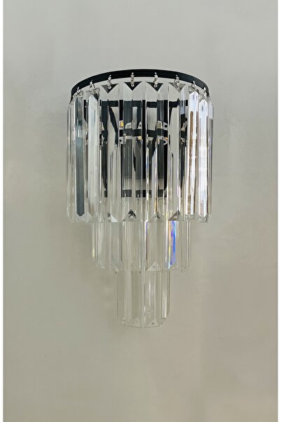 gaziantepavize Yonca Siyah Kasa Beyaz Ledli 3 Katlı Lux Taşlı Elektrikli Aplik -Tek Adet- Led Hediye (Pilli Değil)