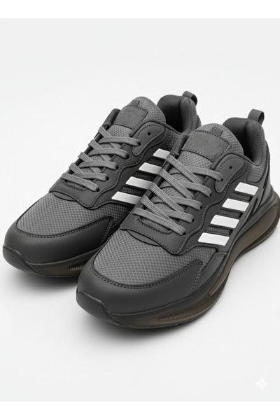 Bonjey Men's Air Sole Gray White Striped Sports Shoes High Comfort Casual Running Walking Sneaker