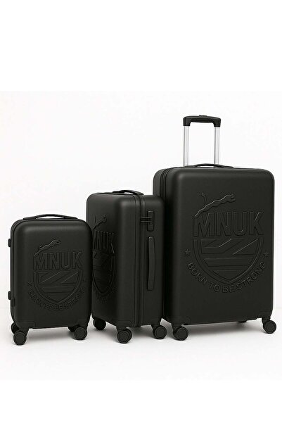 Mnuk MANCHESTER Set of 3 Luggage (28/24/20 Inch) | PC+ ABS with 3D Printed Logo, TSA Lock- Black