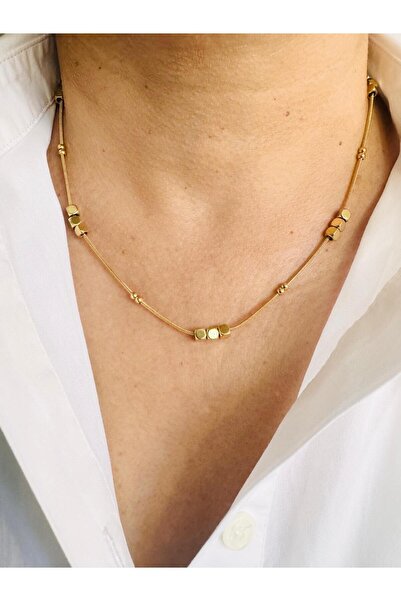 DEVİ fashion Steel Cube Chain Necklace 45 cm