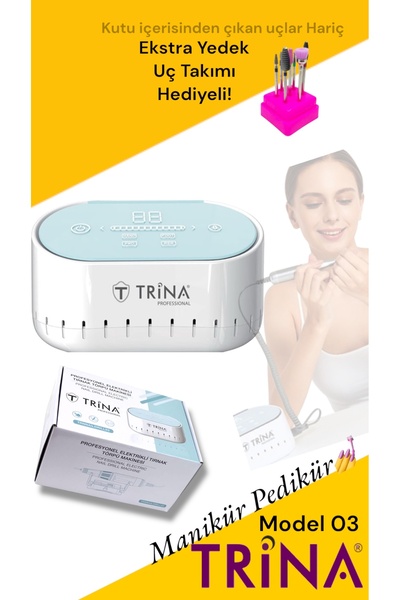 Trina 03 Profesyonel Manikür Pedikür Seti (Yedek başlık takımı hediyeli)