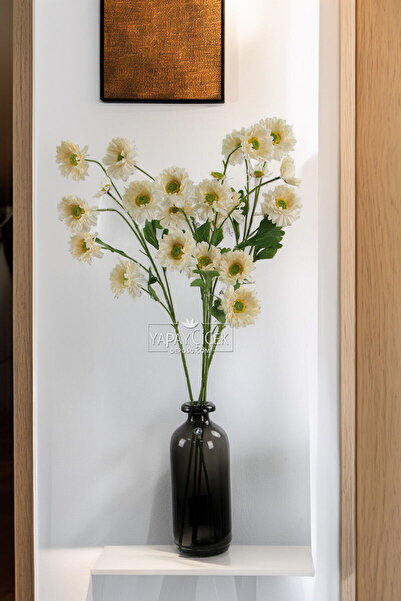 Yapay Çiçek Deposu Yapay Çiçek 6 Çiçekli Fransız Gerberası Dalı 75 cm Krem YCD-309