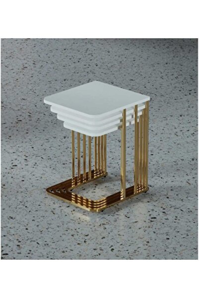 Nokta Sehpa Home 4lü tekerlekli gold beyaz zigon sehpa