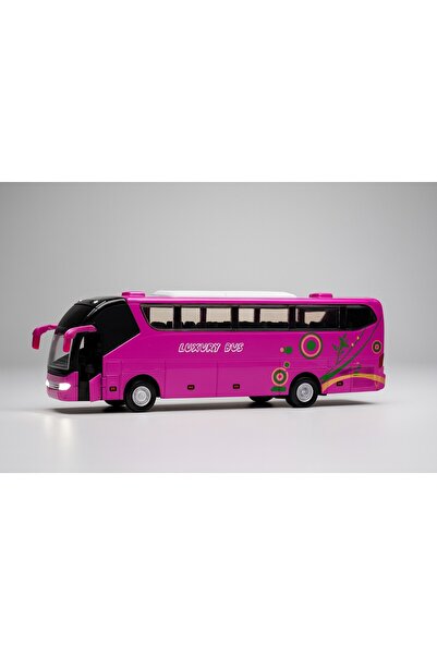 TOYFEST Luxury Lighted Sound Doors and Luggage Opening Soft Rubber Wheels Tour Holiday Bus 15 cm - Pink