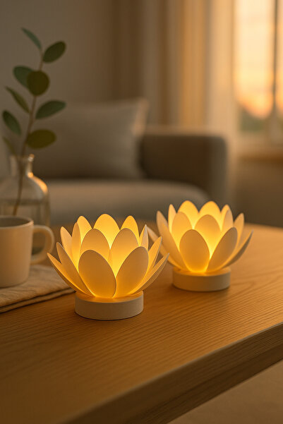 loftico 2’li LED Işıklı Lotus Tealight Mumluk | Dekoratif & Şık Ortam Aydınla...