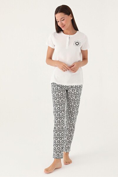 Pierre Cardin Women's 100% Cotton Patterned Short Sleeve Pajama Set