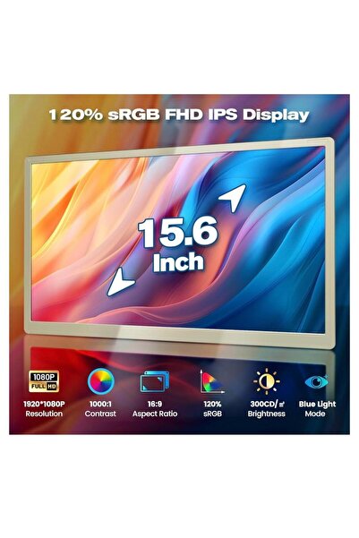 GÜMRÜK MARKET KEFEYA 1080 P 15.6 İNÇ TAŞINABİLİR ÇİFTLİ MONİTÖR DİZ ÜSTÜ BİLGİSAYAR İÇİN