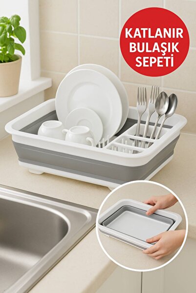Open Home Concept Katlanabilir Gri-Beyaz Bulaşıklık, Drenaj Delikli, Kaşıklık...