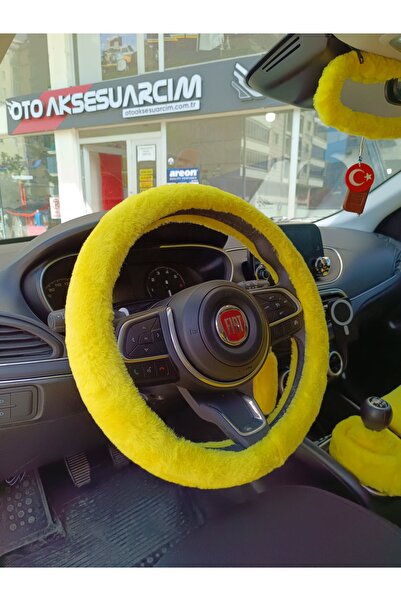CAN Yumuşak Tüylü Peluş Direksiyon Kılıfı Sarı