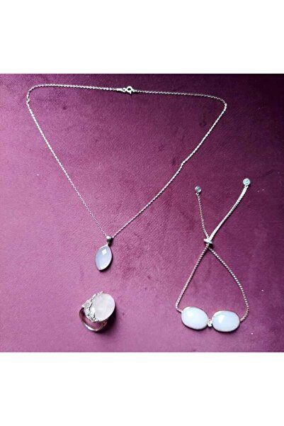 esdekor Pink Turquoise Silver Rose Pendant Bracelet Ring