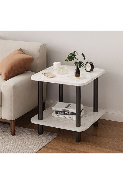 Golden Bark Modern side table with marble design and metal legs, coffee table and living room decor