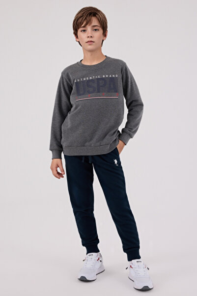 U.S. Polo Assn. Boys' Tracksuit Set – Pomegranate Flower & Anthracite Color, Uspa Printed Sports Model