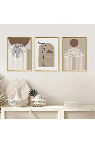 Linacci Triple Gold Metal Frame Brown Bohemian Glass Painting Set