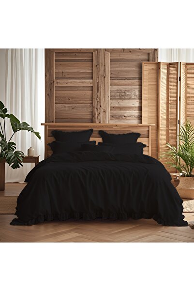 kesenegore 4 Piece Elastic Sheet Ranforce Cotton Fabric Ruffled Double Duvet Cover Set