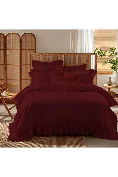 kesenegore 4 Piece Elastic Sheet Ranforce Cotton Fabric Ruffled Double Duvet Cover Set