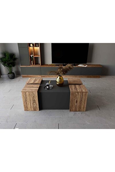 Stylish Home Wooden Center Table with Serving Tables in Brown and Gray - CT61