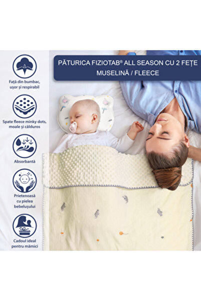 FizioTab Baby Blanket, Muslin/ Fleece Minky Dots, 100 x 115 cm, Elephants