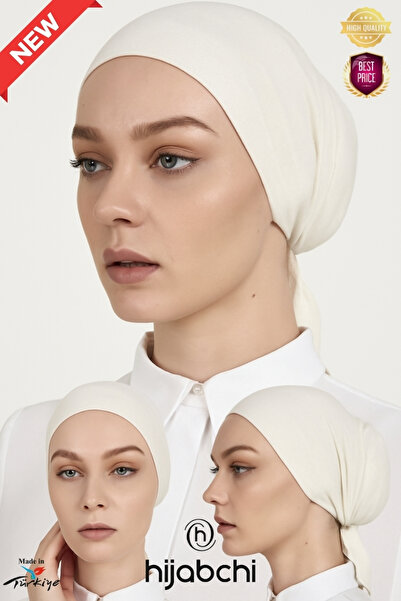 hijabchi Klasik Penye Tesettür Bonesi Önü Dikişli - Classic Cotton Under Bonnet For Hijab - Ekru