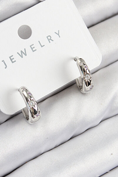 Acousticworld Brass Zircon Stone Hoop Model Silver Color Women's Earrings