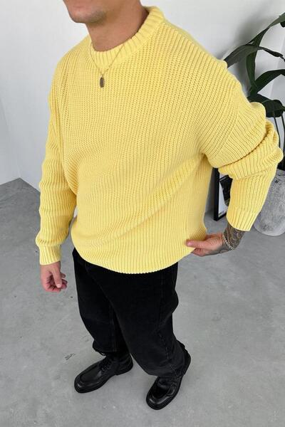 HAFKAGİYİM Жовтий в'язаний візерунок Oversize трикотажний светр