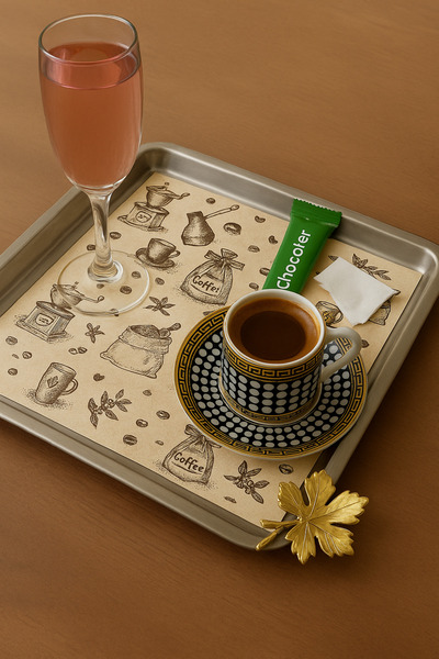 Dekals 40 Adet DEKORATİF KAĞIT Tepsi Servis Altlığı 20x20 KAHVE Sunum Kağıdı Servis Kağıdı