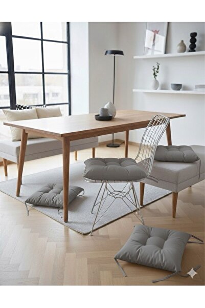 DURU HOME COLLECTİON Pofidik Gri Renk Sandalye Minderi Özel Dikişli Bağcıklı 40x40 Cm (1 ADET)