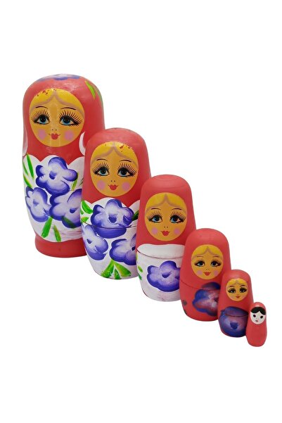 Dünyadan Hediyeler Wooden Matryoshka Doll Set of Six Red