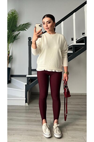 Oslove Ecru Crew Neck Wool Basic Sweater