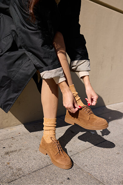 ANGELİNA JONES LECH KADIN TABA GERCEK SUET BAGCIKLI OXFORD LOAFER AYAKKABİ