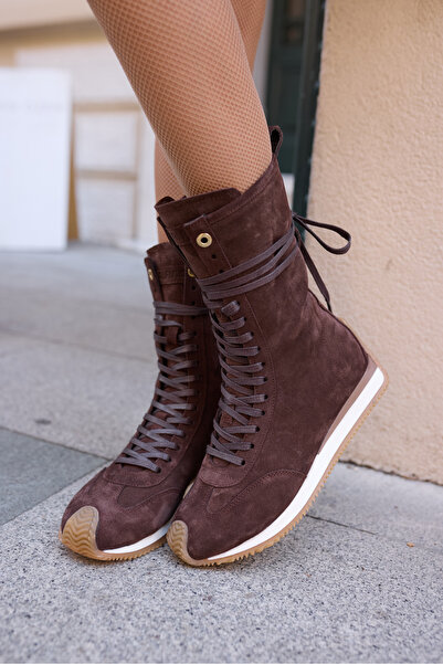 ANGELİNA JONES CARMİRA KADİN KAHVE GERCEK SUET BOKSOR SNEAKER BOT