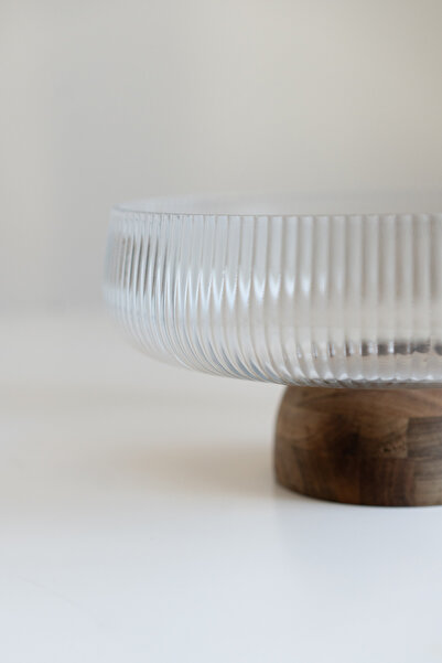 Dekorzdükkan Acacia Base Glass Bowl (24.5cm)