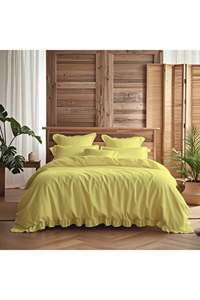 kesenegore 4 Piece Elastic Sheet Ranforce Cotton Fabric Ruffled Double Duvet Cover Set