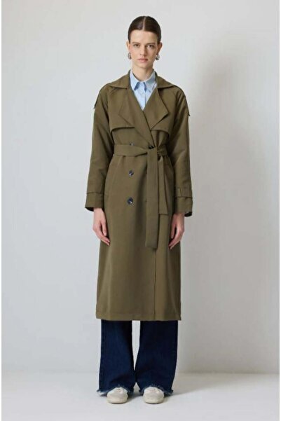 Touche Beli Kuşaklı Kruvaze Trençkot Haki