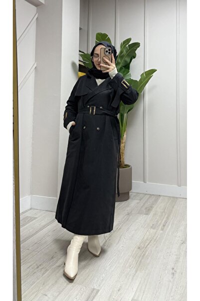 Touche Toka Detaylı Oversize Trençkot Siyah