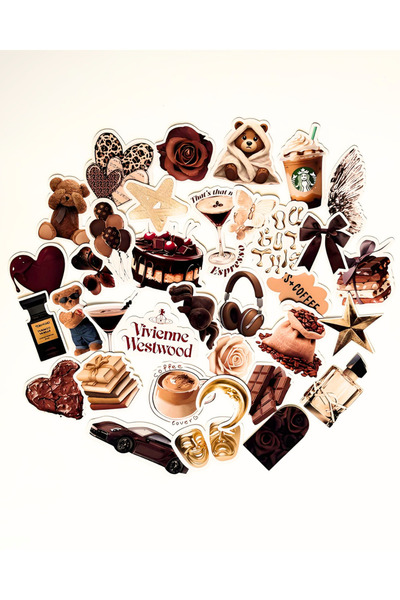 Studio D arte DIY KIT 34 Adet Kahve Çikolata Sticker Set Bullet Journal Ajanda Laptop Tablet Telefon Çıkartma Etiket