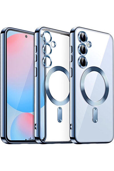 m.tk moveteck Samsung Galaxy A54 Kılıf Magsafe Wirelles Şarj Destekli Parlak Renkli Kenarlı Arkası Şeffaf Silikon