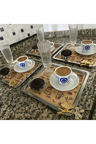 Dekals 40 Adet DESENLİ KAĞIT 20x20 Kahve Sunum Kağıdı Kahve Tepsi Servis Altlığı