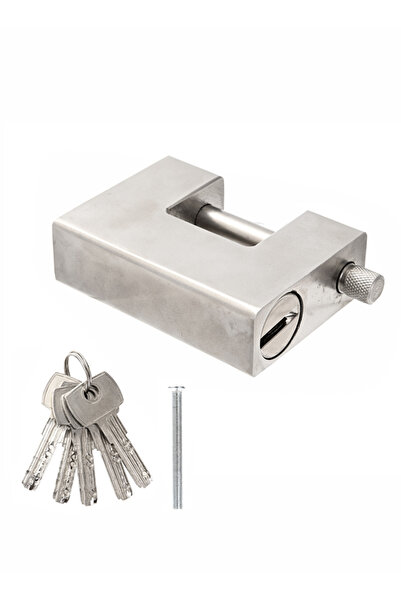 Lawazim Steel Padlock 84mm - Heavy Duty Monoblock Lock with 5 Keys for Garage and Storage